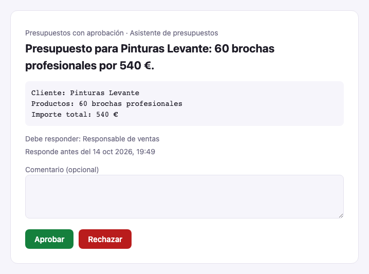 Private link page with a quote request, a comment box and the buttons to approve or reject