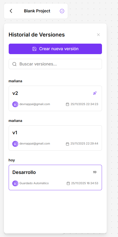 Panel de Historial de Versiones de NappAI