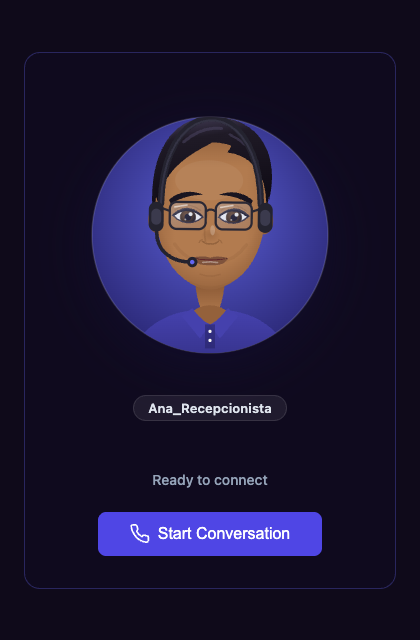 El widget con el avatar del agente y el botón Start Conversation